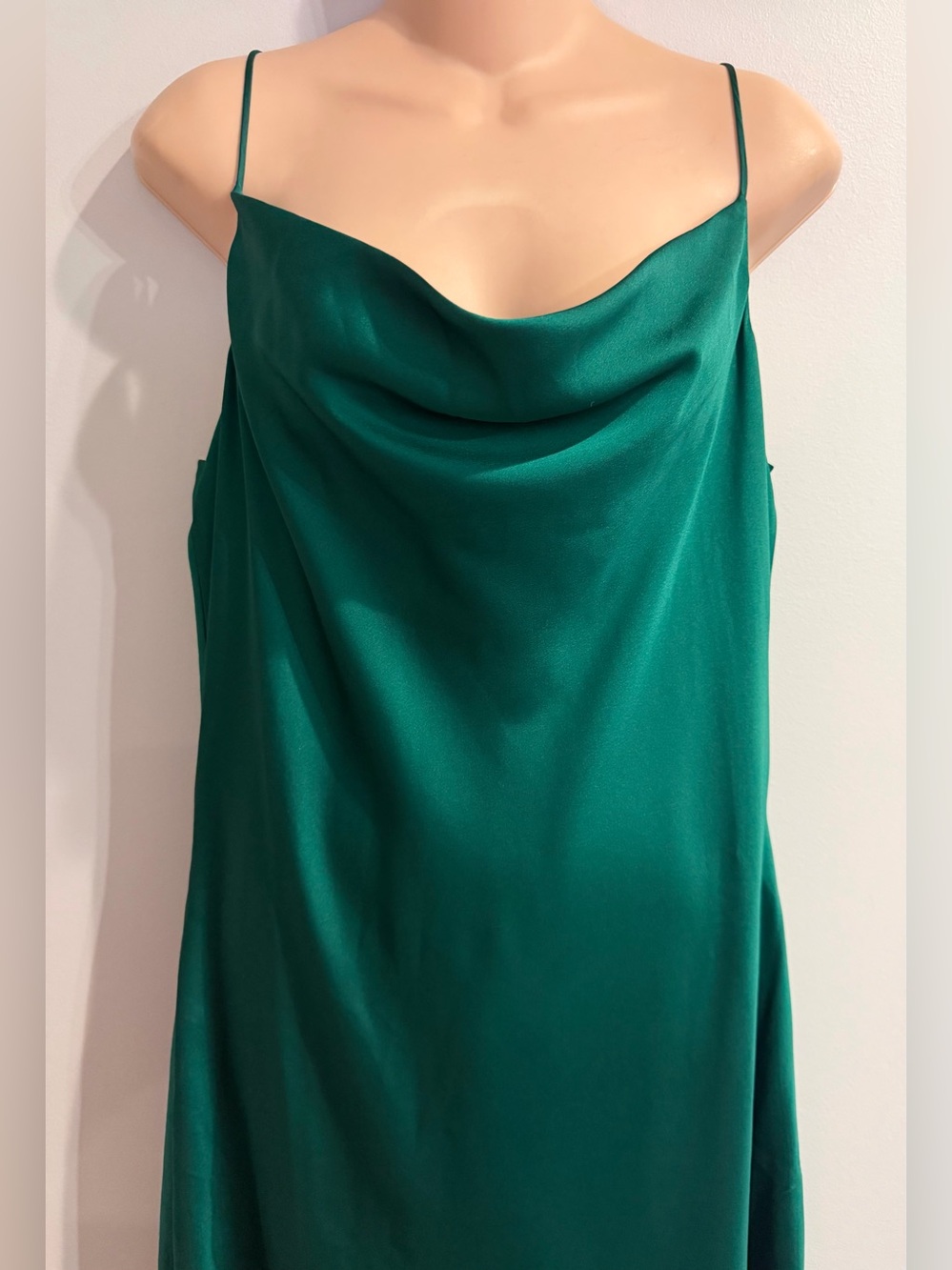 ANN TAYLOR Satin Cowl Neck Strappy Slip Emerald Green Dress size 12 - Picture 2 of 4